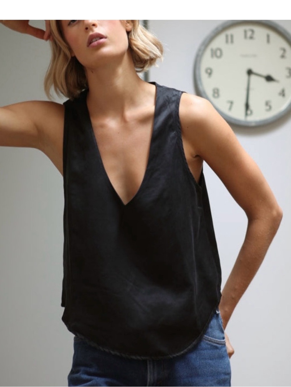 Women's Black Deep V-Neck Satin top never worn